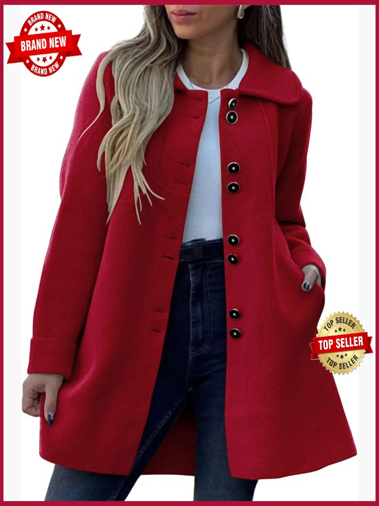 Wool Blend Pea Coat Lapel Collar Single Breasted Winter Overcoat